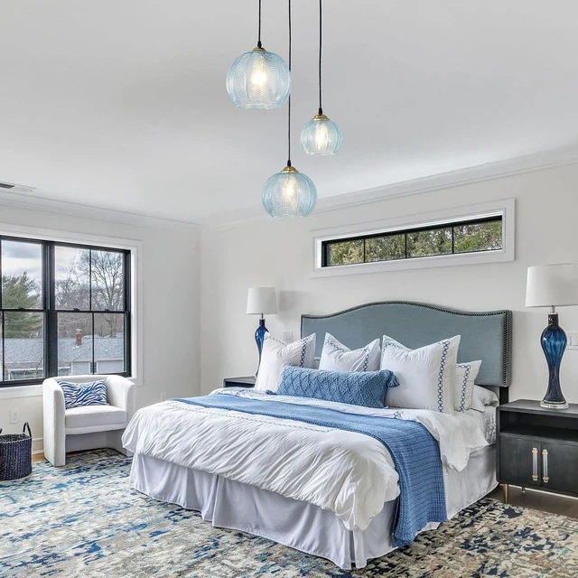 Alt view image 6 of 7 - 3-Light Blue Glass Pendant Lights Coastal Chandelier for Kitchen Island