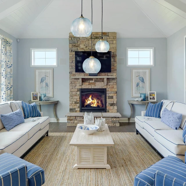 Alt view image 7 of 7 - 3-Light Blue Glass Pendant Lights Coastal Chandelier for Kitchen Island
