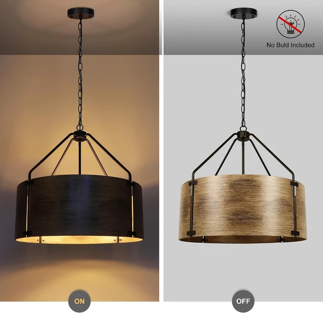 Alt view image 5 of 7 - CNRATYE 6-Light Farmhouse Dining Room Light Fixtures Over Table, Vintage Industrial Large Drum Chandelier, Rustic Round Coastal Chandelier for Entryway Kitchen Island, Antique Woodgrain Finishe