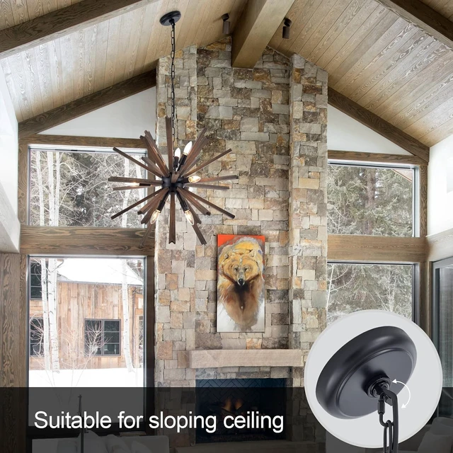 Alt view image 7 of 7 - 9-Light Sputnik Pendant Light Black, Farmhouse Wood Chandelier for Dining Room Industrial Hanging Light Fixture Ceiling for Bedroom Entryway Kitchen Foyer Living Room