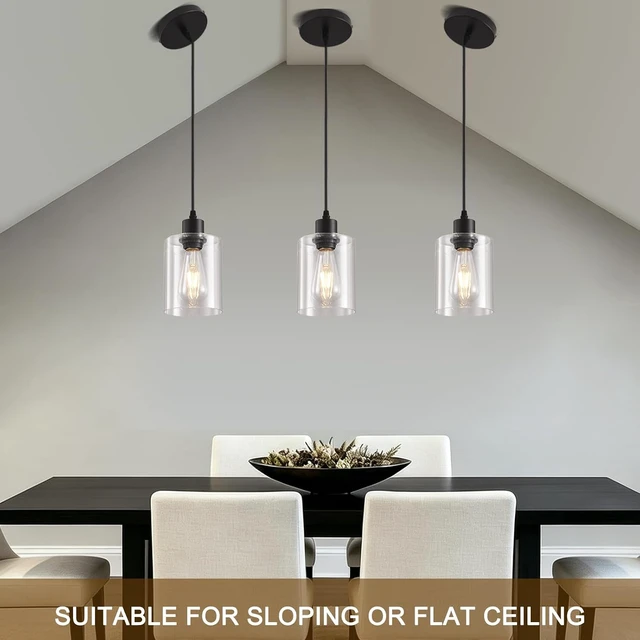 Alt view image 4 of 7 - 3 Pack Glass Pendant Lights, Black Kitchen Island Hanging Lamp