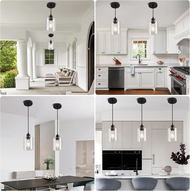 Alt view image 5 of 7 - 3 Pack Glass Pendant Lights, Black Kitchen Island Hanging Lamp