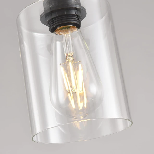 Alt view image 7 of 7 - 3 Pack Glass Pendant Lights, Black Kitchen Island Hanging Lamp