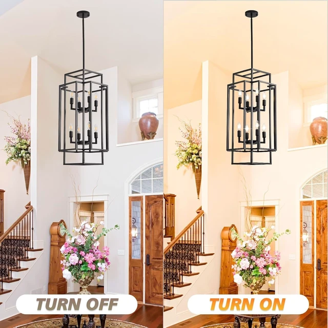 Alt view image 4 of 7 - 8-Light Tiered Lantern Pendant Light, Black Farmhouse Chandelier, Large Chandeliers for High Ceilings, Modern Foyer Lighting Fixtures, for Dining Room, Living Room, Entryway Staircase