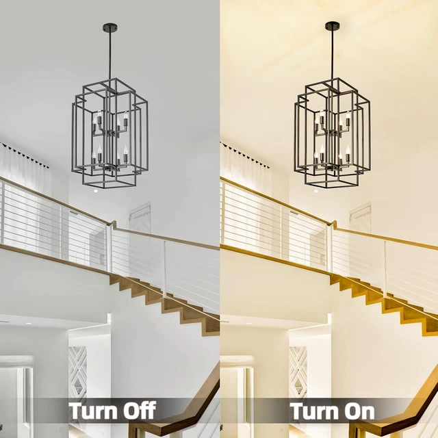 Alt view image 7 of 7 - 8-Light Tiered Lantern Pendant Light, Black Farmhouse Chandelier, Large Chandeliers for High Ceilings, Modern Foyer Lighting Fixtures, for Dining Room, Living Room, Entryway Staircase