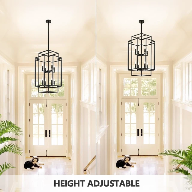Alt view image 5 of 7 - 8-Light Tiered Lantern Pendant Light, Black Farmhouse Chandelier, Large Chandeliers for High Ceilings, Modern Foyer Lighting Fixtures, for Dining Room, Living Room, Entryway Staircase