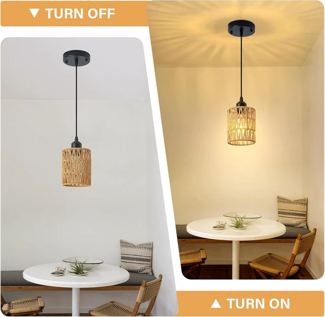 Alt view image 3 of 7 - 3 Pack Boho Rattan Pendant Lights for Kitchen Island Round Shade
