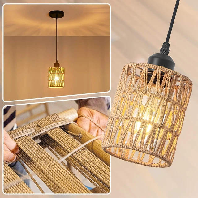 Alt view image 6 of 7 - 3 Pack Boho Rattan Pendant Lights for Kitchen Island Round Shade