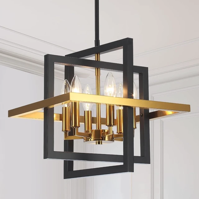 Main image of Small Black and Gold Chandelier- 6 Lights Geometric Pendant Light Fixture
