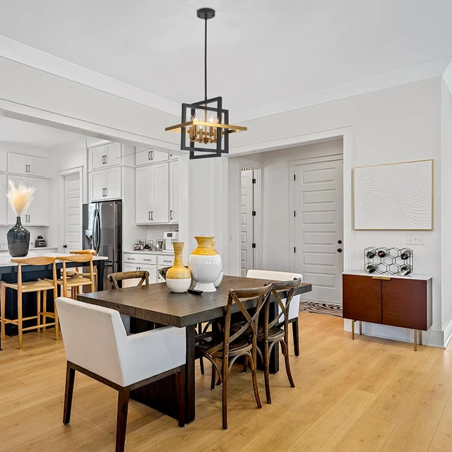 Alt view image 3 of 7 - Small Black and Gold Chandelier- 6 Lights Geometric Pendant Light Fixture