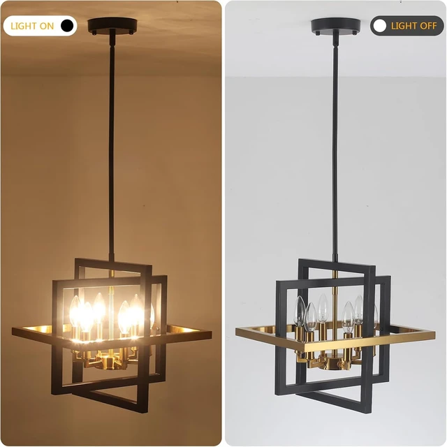 Alt view image 5 of 7 - Small Black and Gold Chandelier- 6 Lights Geometric Pendant Light Fixture