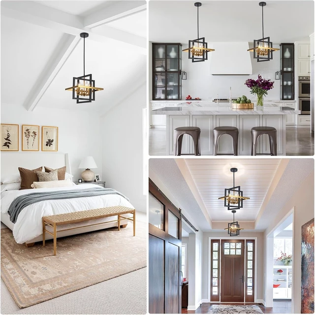 Alt view image 4 of 7 - Small Black and Gold Chandelier- 6 Lights Geometric Pendant Light Fixture