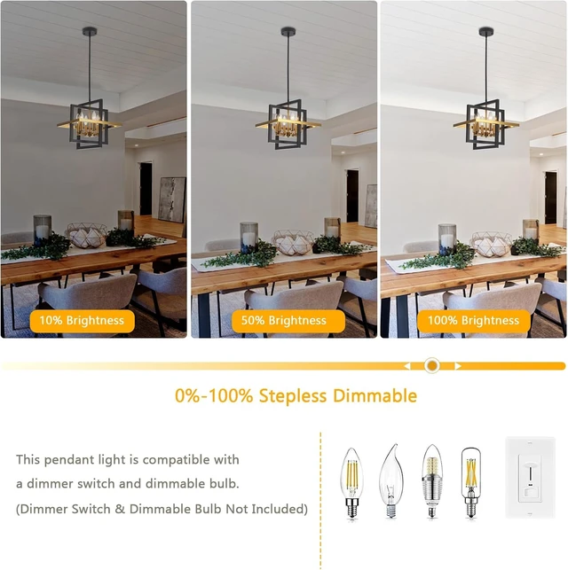 Alt view image 7 of 7 - Small Black and Gold Chandelier- 6 Lights Geometric Pendant Light Fixture