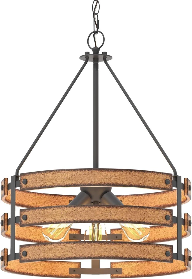 Main image of Inlight 18-Inch 3-Light Round Kitchen Island Pendant, Barnwood/Black