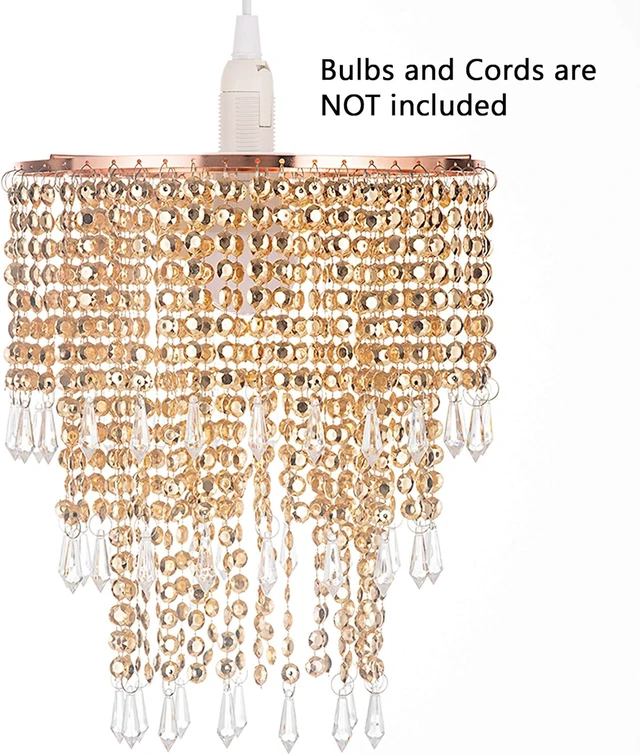 Alt view image 2 of 7 - Waneway Acrylic Chandelier Shade, Ceiling Light Shade Beaded Pendant Lampshade with Crystal Beads and Rose Gold Frame for Bedroom, Wedding or Party Decoration, Diameter 8.7 inches, 3 Tiers, Copper