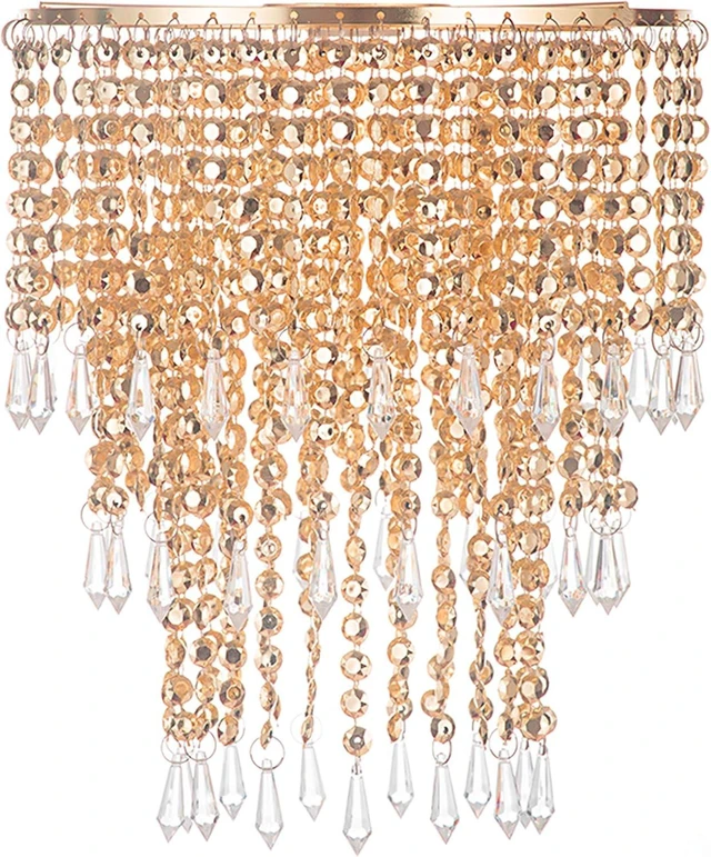 Main image of Waneway Acrylic Chandelier Shade, Ceiling Light Shade Beaded Pendant Lampshade with Crystal Beads and Rose Gold Frame for Bedroom, Wedding or Party Decoration, Diameter 8.7 inches, 3 Tiers, Copper