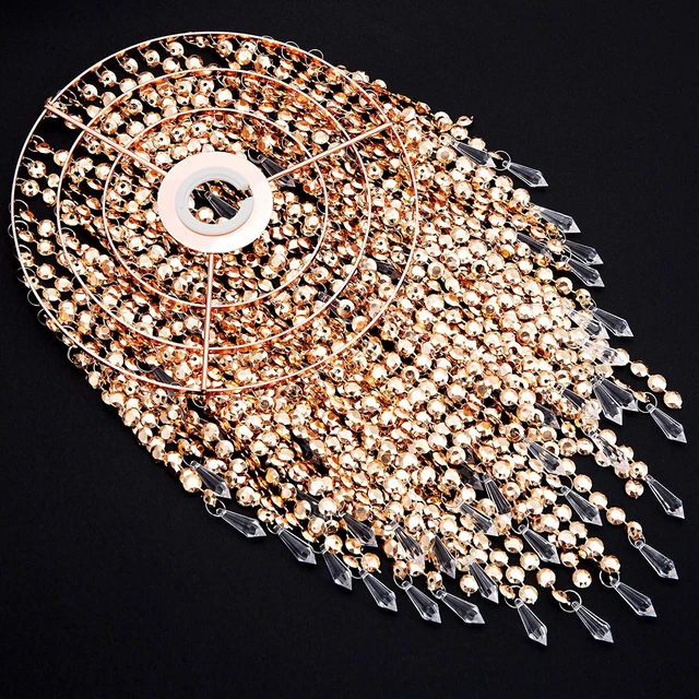 Alt view image 3 of 7 - Waneway Acrylic Chandelier Shade, Ceiling Light Shade Beaded Pendant Lampshade with Crystal Beads and Rose Gold Frame for Bedroom, Wedding or Party Decoration, Diameter 8.7 inches, 3 Tiers, Copper