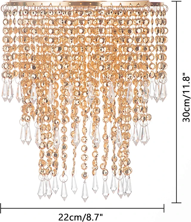 Alt view image 5 of 7 - Waneway Acrylic Chandelier Shade, Ceiling Light Shade Beaded Pendant Lampshade with Crystal Beads and Rose Gold Frame for Bedroom, Wedding or Party Decoration, Diameter 8.7 inches, 3 Tiers, Copper