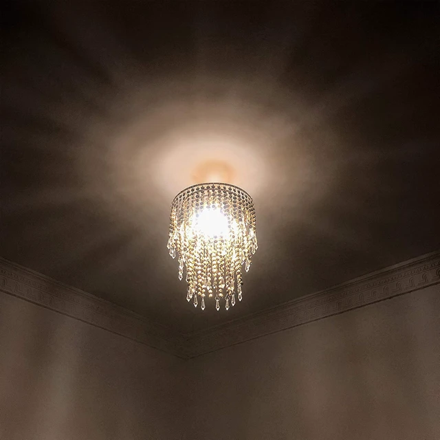 Alt view image 6 of 7 - Waneway Acrylic Chandelier Shade, Ceiling Light Shade Beaded Pendant Lampshade with Crystal Beads and Rose Gold Frame for Bedroom, Wedding or Party Decoration, Diameter 8.7 inches, 3 Tiers, Copper