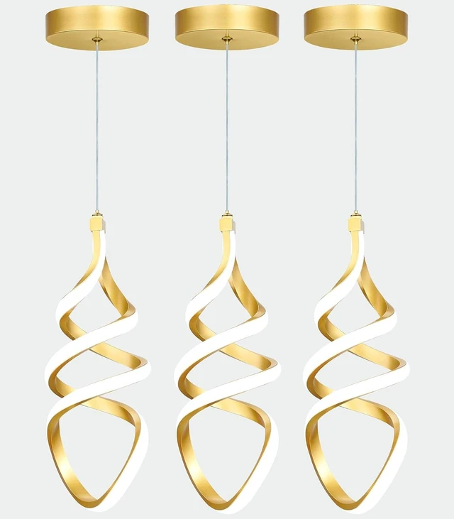 Main image of Pendant Lights,3 Pack Brushed Gold Pendant Lighting for Kitchen Island,LED Pendant Lights 3 Color Temperature,Modern Pendant Light Fixtures,Gold Brass Pendant Lighting,Dimmable Spiral Ceiling Light