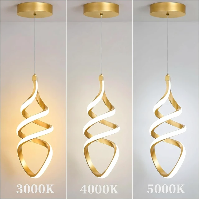 Alt view image 2 of 6 - Pendant Lights,3 Pack Brushed Gold Pendant Lighting for Kitchen Island,LED Pendant Lights 3 Color Temperature,Modern Pendant Light Fixtures,Gold Brass Pendant Lighting,Dimmable Spiral Ceiling Light