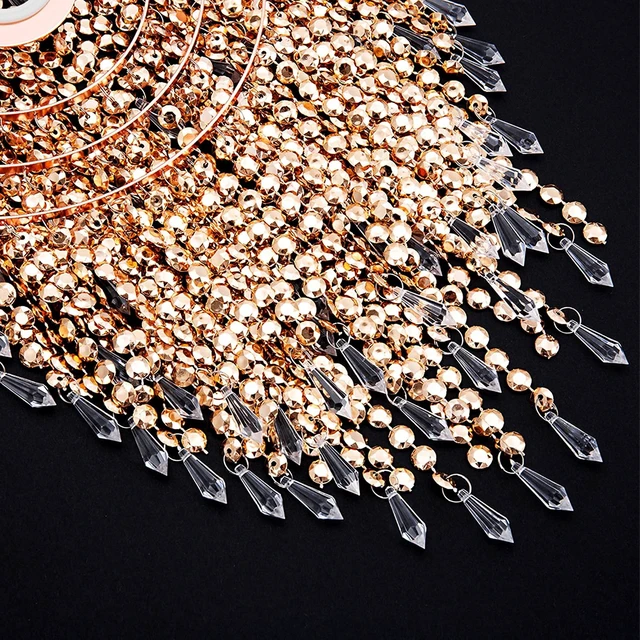 Alt view image 4 of 7 - Waneway Acrylic Chandelier Shade, Ceiling Light Shade Beaded Pendant Lampshade with Crystal Beads and Rose Gold Frame for Bedroom, Wedding or Party Decoration, Diameter 8.7 inches, 3 Tiers, Copper