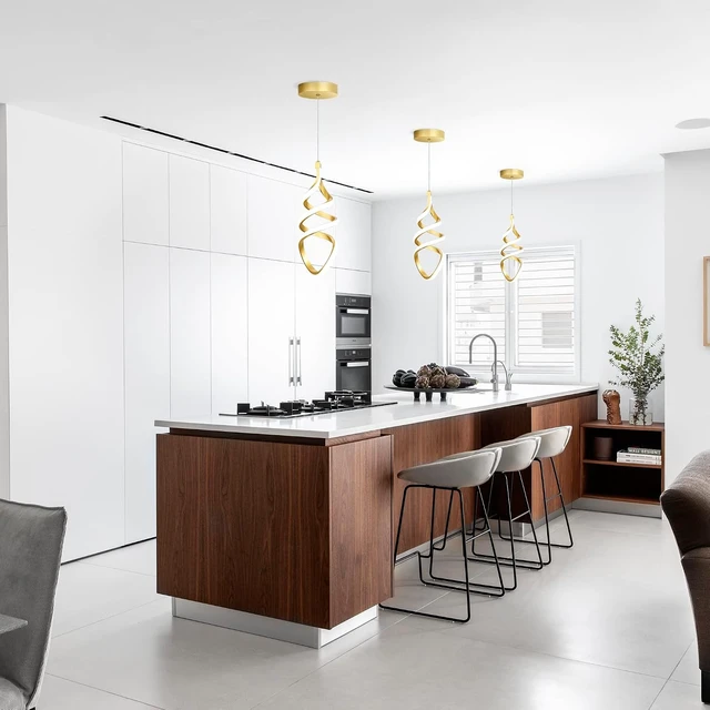Alt view image 5 of 6 - Pendant Lights,3 Pack Brushed Gold Pendant Lighting for Kitchen Island,LED Pendant Lights 3 Color Temperature,Modern Pendant Light Fixtures,Gold Brass Pendant Lighting,Dimmable Spiral Ceiling Light