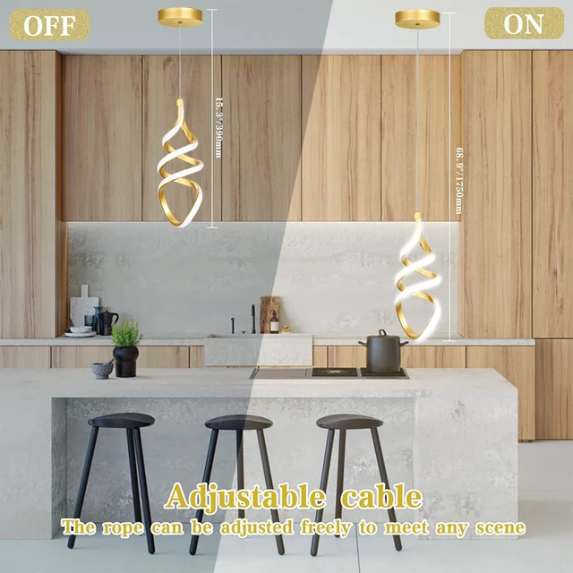 Alt view image 6 of 6 - Pendant Lights,3 Pack Brushed Gold Pendant Lighting for Kitchen Island,LED Pendant Lights 3 Color Temperature,Modern Pendant Light Fixtures,Gold Brass Pendant Lighting,Dimmable Spiral Ceiling Light