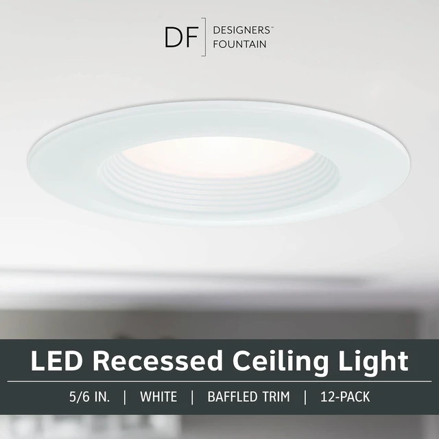 Alt view image 2 of 6 - Designers Fountain LED Recessed Ceiling Lights 12 Pack, 5/6 Inch 5CCT Metal Light Fixture Set, Dimmable, 1050 Lumens, 2700K/3000K/3500K/4000K/5000K, White Trim, RB6WH9105C12