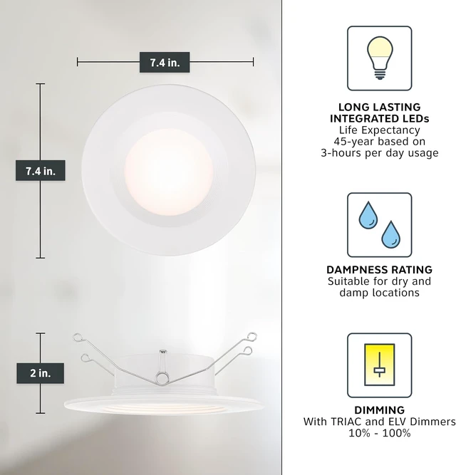 Alt view image 4 of 6 - Designers Fountain LED Recessed Ceiling Lights 12 Pack, 5/6 Inch 5CCT Metal Light Fixture Set, Dimmable, 1050 Lumens, 2700K/3000K/3500K/4000K/5000K, White Trim, RB6WH9105C12