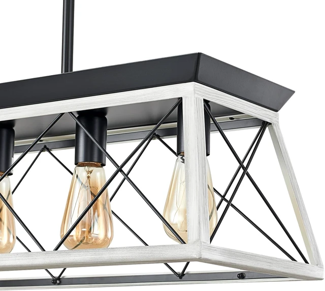 Alt view image 3 of 7 - 5-Light Farmhouse Chandeliers for Dining Room, Rustic Kitchen Island Lighting, Adjustable Height Pendant Light for Kitchen, Dining Room Table White