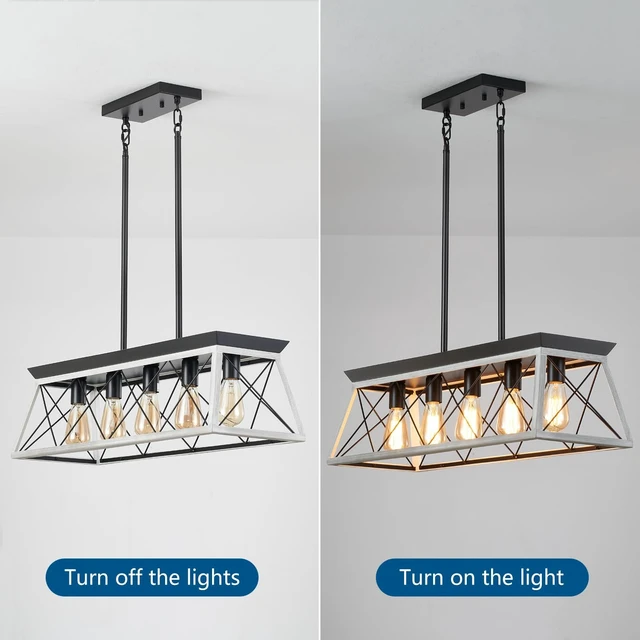 Alt view image 7 of 7 - 5-Light Farmhouse Chandeliers for Dining Room, Rustic Kitchen Island Lighting, Adjustable Height Pendant Light for Kitchen, Dining Room Table White