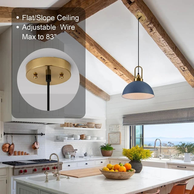 Alt view image 4 of 7 - Blue Pendant Lights Kitchen Island Industrial Adjustable Height Vintage Dome Hanging Light Fixtures for Barn, Dining Room 1 Pack