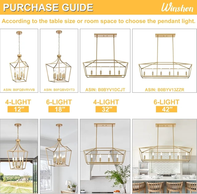 Alt view image 3 of 7 - 4-Lights Golden Pendant Light Fixtures, Modern Lantern Linear Chandelier with Adjustable Height, Dining Room Ceiling Lighting Hanging for Over Table