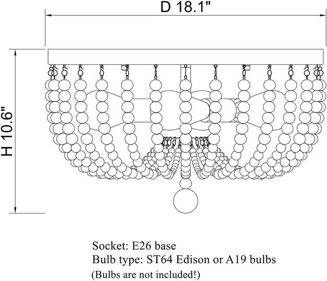 Alt view image 7 of 7 - ALICE HOUSE 18" Flush Mount Light, Rustic White Wood Bead Chandelier, 4 Light Ceiling Light for Entryway, Hallway, Bedroom, Living Room, Dining Room, ETL Listed, AL9031-S4