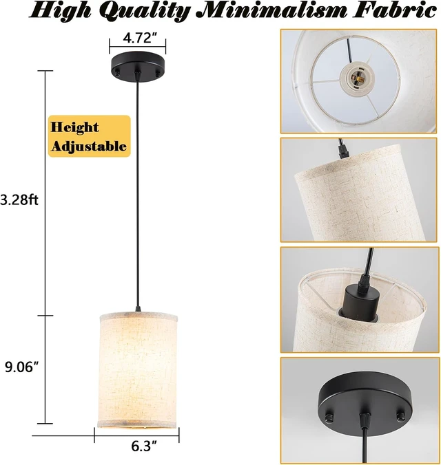 Alt view image 6 of 7 - Battery Operated Pendant Light with Remote,Fabric Pendant Lights Kitchen Island 3 Pack No Hardwired,Cordless Hanging Lights for Living Room with 50hrs+Long Life Rechargeable Light Bulbs