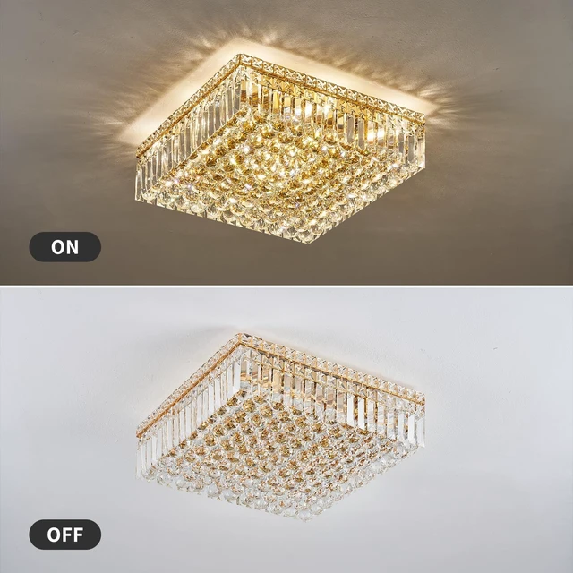 Alt view image 2 of 7 - 20" Modern Crystal Chandelier, 12-Light Gold Crystal Flush Mount Chandelier, K9 Square Ceiling Lights Raindrop Chandeliers Light Fixture for Dining Room Entryway Foyer Bedroom Kitchen Living Room