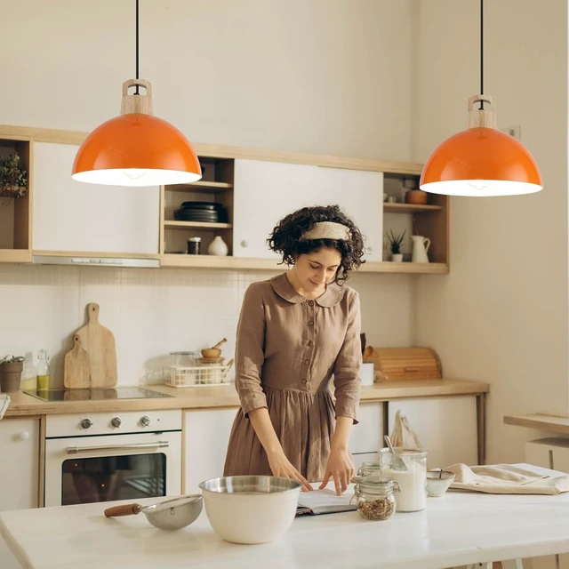 Alt view image 2 of 7 - Modern Pendant Lights, 3 Packs 11.8inch Orange Pendant Light, Farmhouse Pendant Light, Kitchen Pendant Lighting, Pendant Lights Kitchen Island for Living Room, Bar, Bedroom, Office