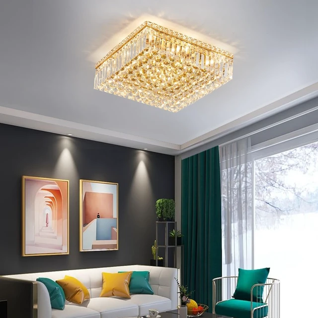 Alt view image 5 of 7 - 20" Modern Crystal Chandelier, 12-Light Gold Crystal Flush Mount Chandelier, K9 Square Ceiling Lights Raindrop Chandeliers Light Fixture for Dining Room Entryway Foyer Bedroom Kitchen Living Room
