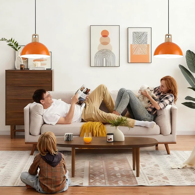 Alt view image 3 of 7 - Modern Pendant Lights, 3 Packs 11.8inch Orange Pendant Light, Farmhouse Pendant Light, Kitchen Pendant Lighting, Pendant Lights Kitchen Island for Living Room, Bar, Bedroom, Office
