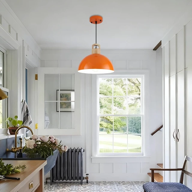 Alt view image 5 of 7 - Modern Pendant Lights, 3 Packs 11.8inch Orange Pendant Light, Farmhouse Pendant Light, Kitchen Pendant Lighting, Pendant Lights Kitchen Island for Living Room, Bar, Bedroom, Office