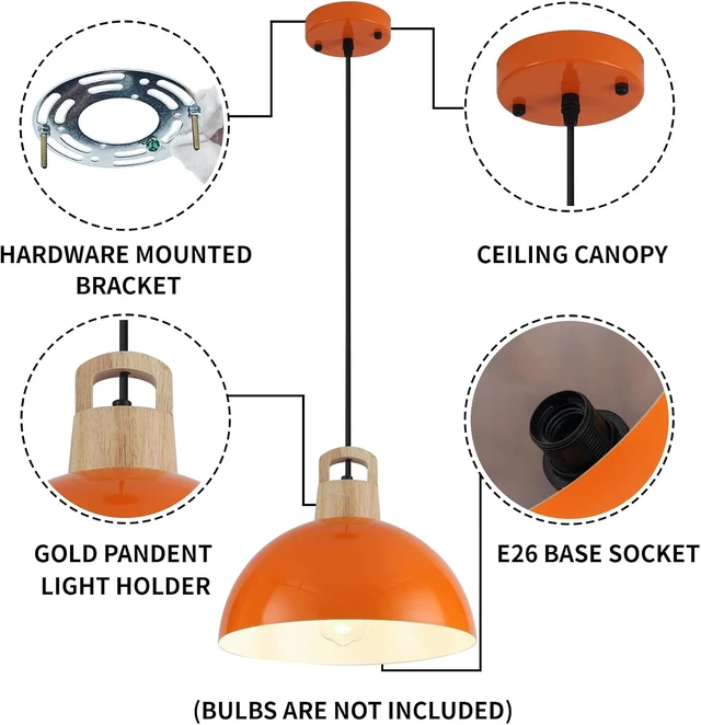 Alt view image 7 of 7 - Modern Pendant Lights, 3 Packs 11.8inch Orange Pendant Light, Farmhouse Pendant Light, Kitchen Pendant Lighting, Pendant Lights Kitchen Island for Living Room, Bar, Bedroom, Office