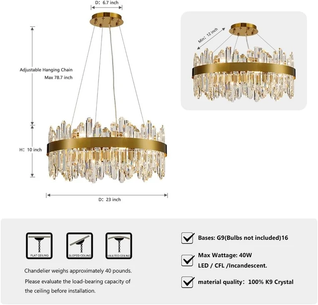 Alt view image 2 of 7 - Gold Modern Oval Crystal Chandelier, 16-Lights Luxury Chandeliers Modern 2-Tiers K9 Crystal Chandelier Pendant, Light Fixture G9 Lights for Dining Living Room Entryway Kitchen Dia 23 inch