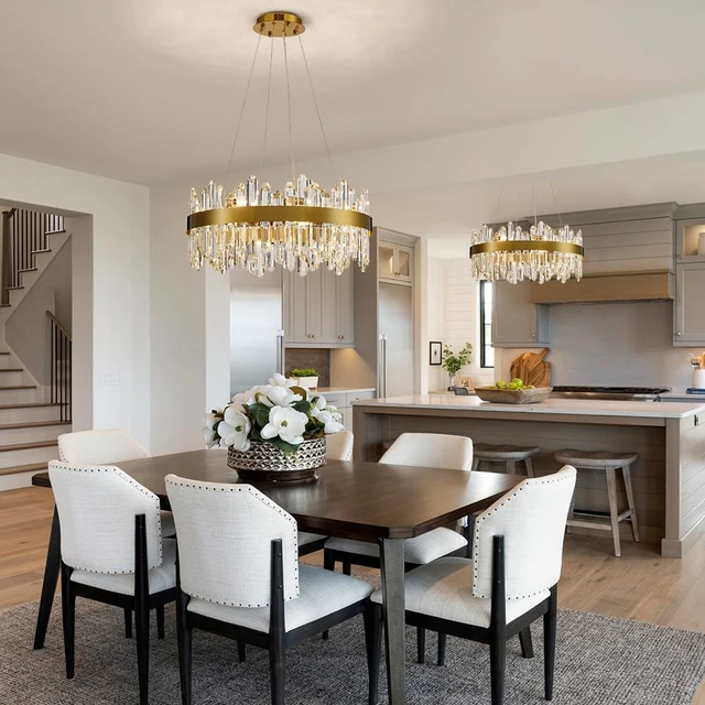 Alt view image 4 of 7 - Gold Modern Oval Crystal Chandelier, 16-Lights Luxury Chandeliers Modern 2-Tiers K9 Crystal Chandelier Pendant, Light Fixture G9 Lights for Dining Living Room Entryway Kitchen Dia 23 inch