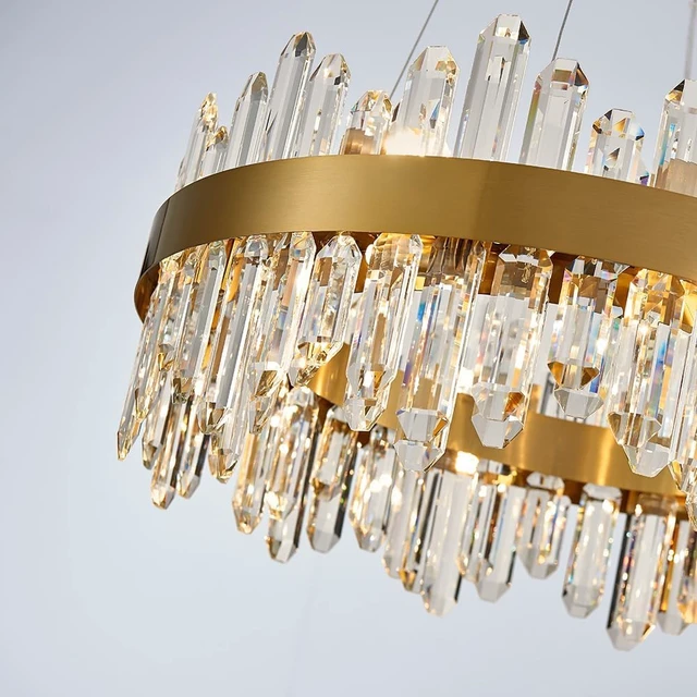 Alt view image 5 of 7 - Gold Modern Oval Crystal Chandelier, 16-Lights Luxury Chandeliers Modern 2-Tiers K9 Crystal Chandelier Pendant, Light Fixture G9 Lights for Dining Living Room Entryway Kitchen Dia 23 inch