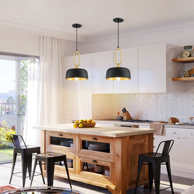Alt view image 5 of 7 - Industrial Pendant Lighting Fixture, 2-Pack Black Farmhouse Pendant Light