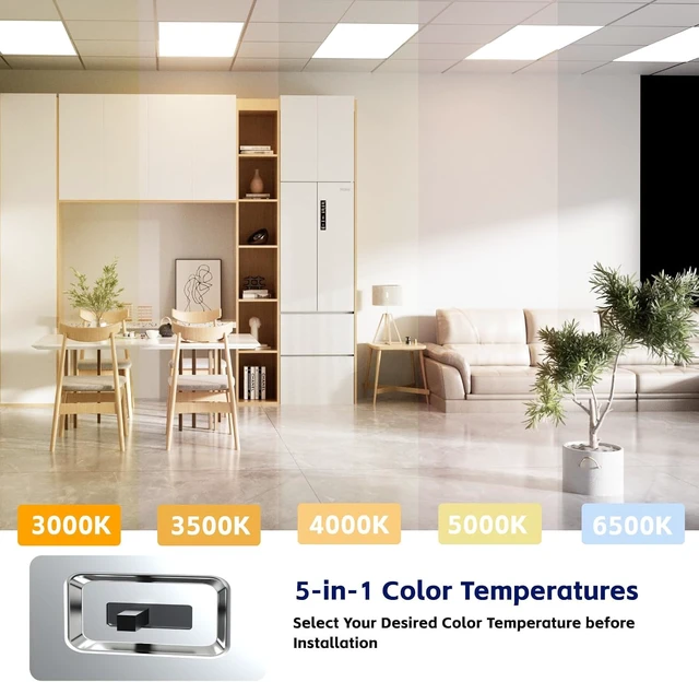 Alt view image 2 of 7 - 2x4 LED Flat Panel Light LED Drop Ceiling Light Fixture, 5 CCT 5000K Adjustable & 5 Wattage Selectable Recessed Back-Lit Fixture for Office, ETL Listed(4Pack 2x4)