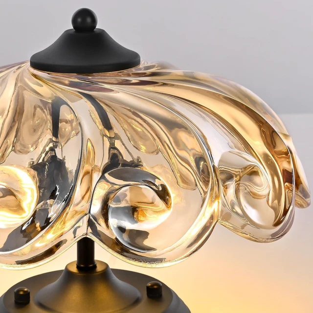 Alt view image 5 of 7 - Modern Semi Flush Mount Ceiling Light, 3-Light Black Close to Ceiling Light Fixture with Amber Glass Shade for Bedroom Living Room Entryway