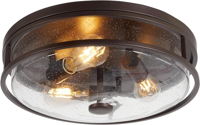 Main image of 16 Inch Large Flush Mount Ceiling Light Fixture with Seeded Glass, Bronze