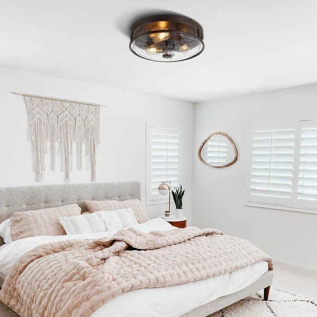 Alt view image 5 of 7 - 16 Inch Large Flush Mount Ceiling Light Fixture with Seeded Glass, Bronze